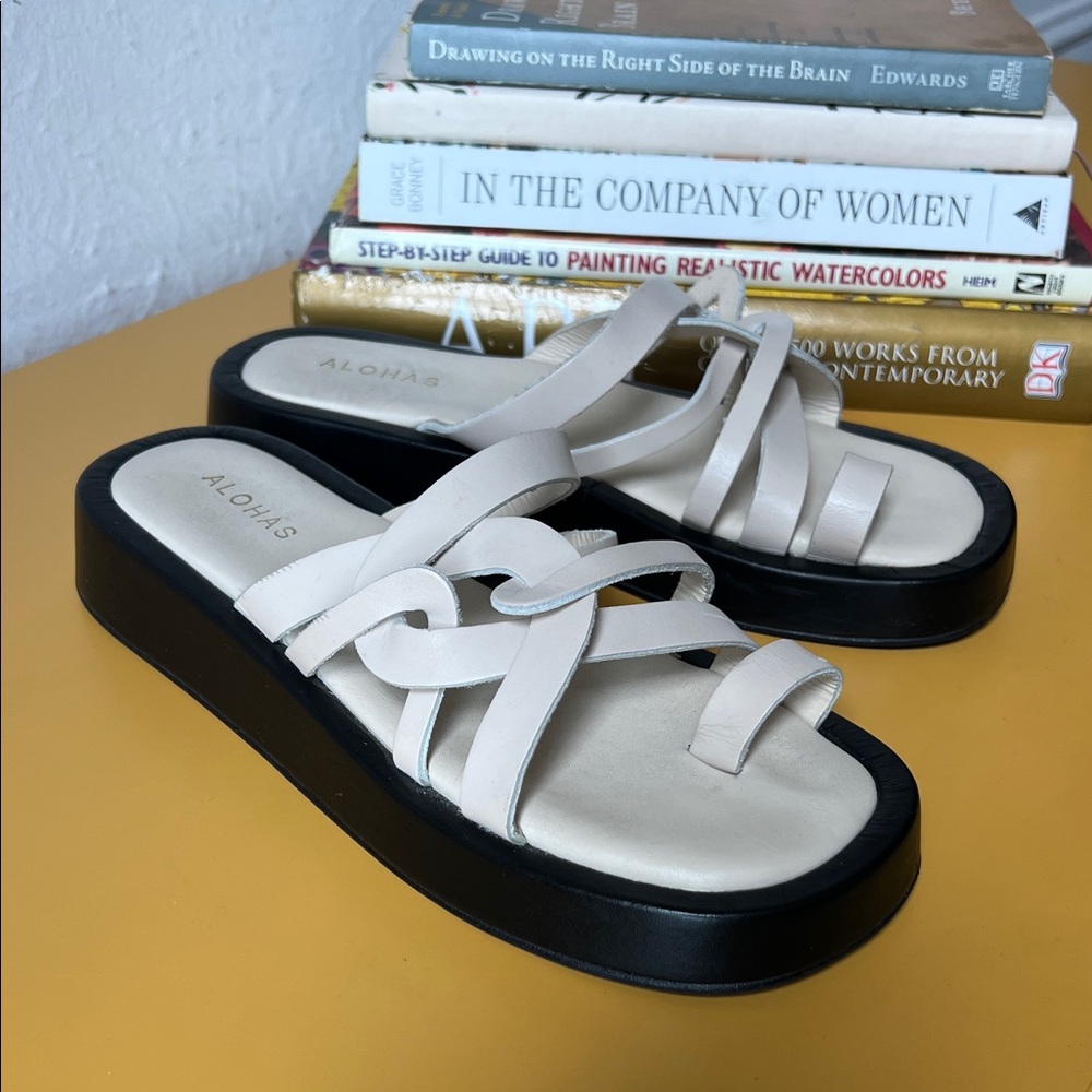 ALOHAS ‘Cool’ Chunky Leather Sandals in Cream - Picture 3 of 12